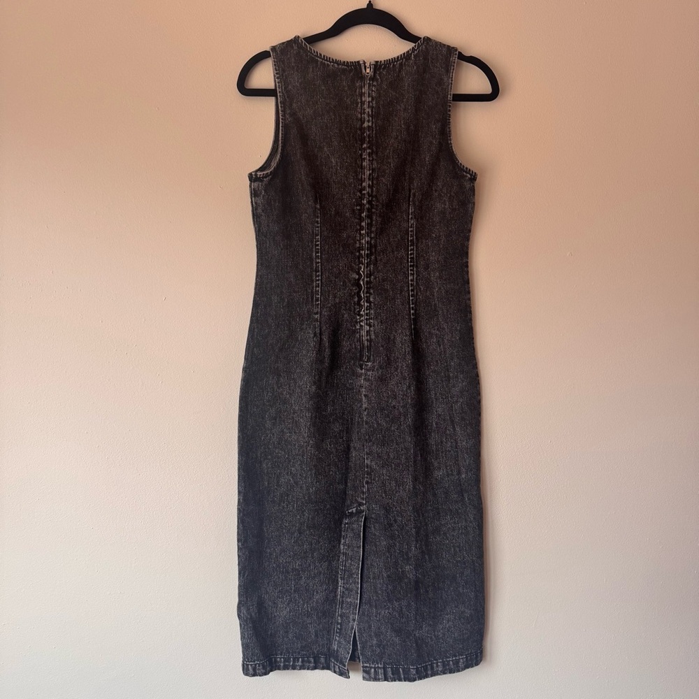 Sage The Label Black Denim Midi Dress Sleeveless Sheath Back Slit Size Small NWT - Picture 4 of 16